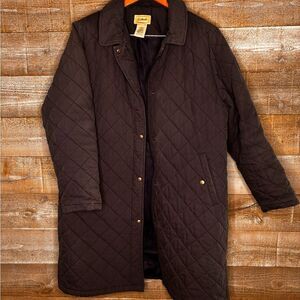 L.L. Bean large blue navy Quilted button up winter coat Jacket overcoat trench